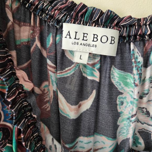 Hale Bob Silk‎ Blend Off The Shoulder Floral Top Tassel Tie Long Sleeve Size L - Picture 4 of 10